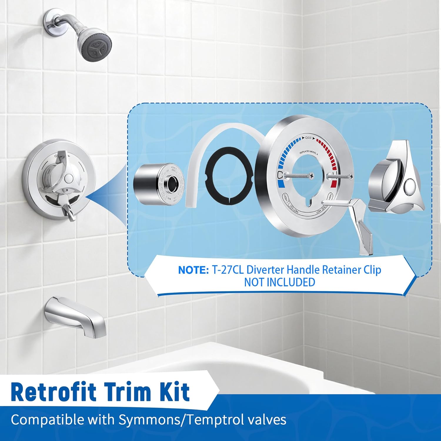 Retrofit Trim Kit, Compatible with Symmons/Temptrol Tub and Shower Faucets, Includes Escutcheon, Screws, Dome Cover, Diverter Handle and Tri-Star Handle, Polished Chrome