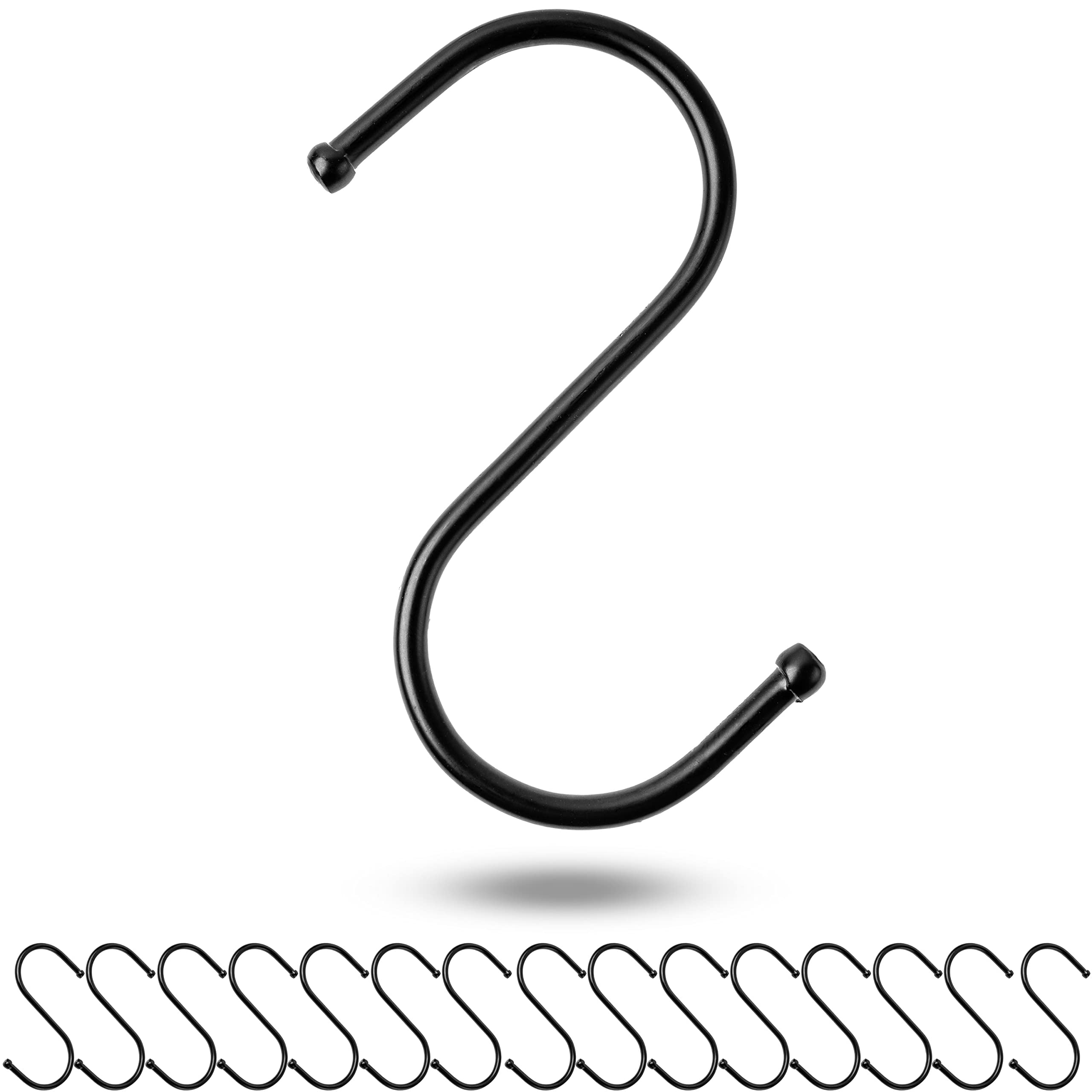 S Hanging Hooks 16 Pack Black Medium Metal Hooks For Up To Diameter 32mm Rods Hook Length 85mm Thickness 3.6mm S Hook for Kitchen Clothes Rail Garage Pot Pan Cup Plant