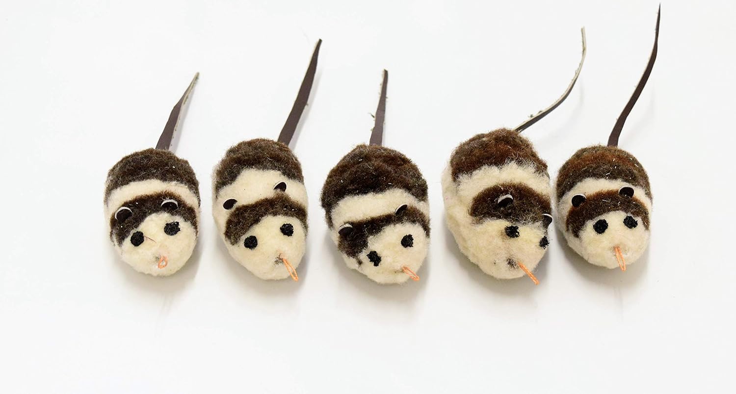 Litterboy Wool Mice Refill - 5 Pack Refill - Cat Mouse Toy Accessory Fits Popular Wand Toys