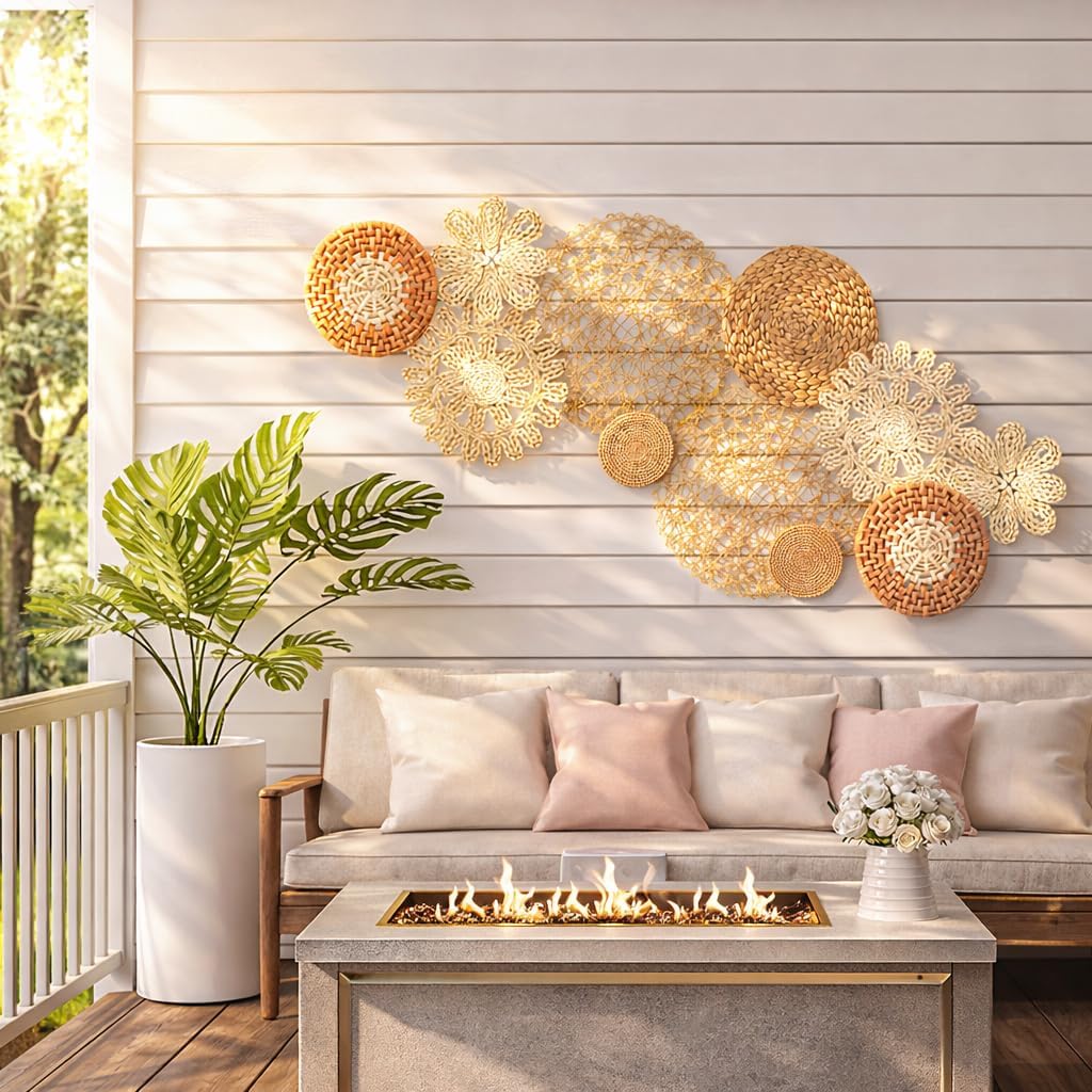11-Piece (Vivid) Boho Wall Basket Decor – Handmade Woven Wall Baskets, Bohemian Farmhouse Wall Art, Rustic Hanging Basket Set for Living Room, Bedroom & Kitchen summer decoration