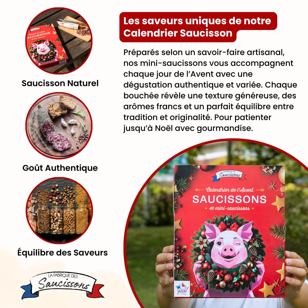 Ici Présent - Calendrier de l'Avent 2026 Coffret Gourmand Saucisson | 25 Mini-Saucissons Artisanaux | 12 Saveurs Originales | 100% Porc Français | Charcuterie Noël | Édition Limitée