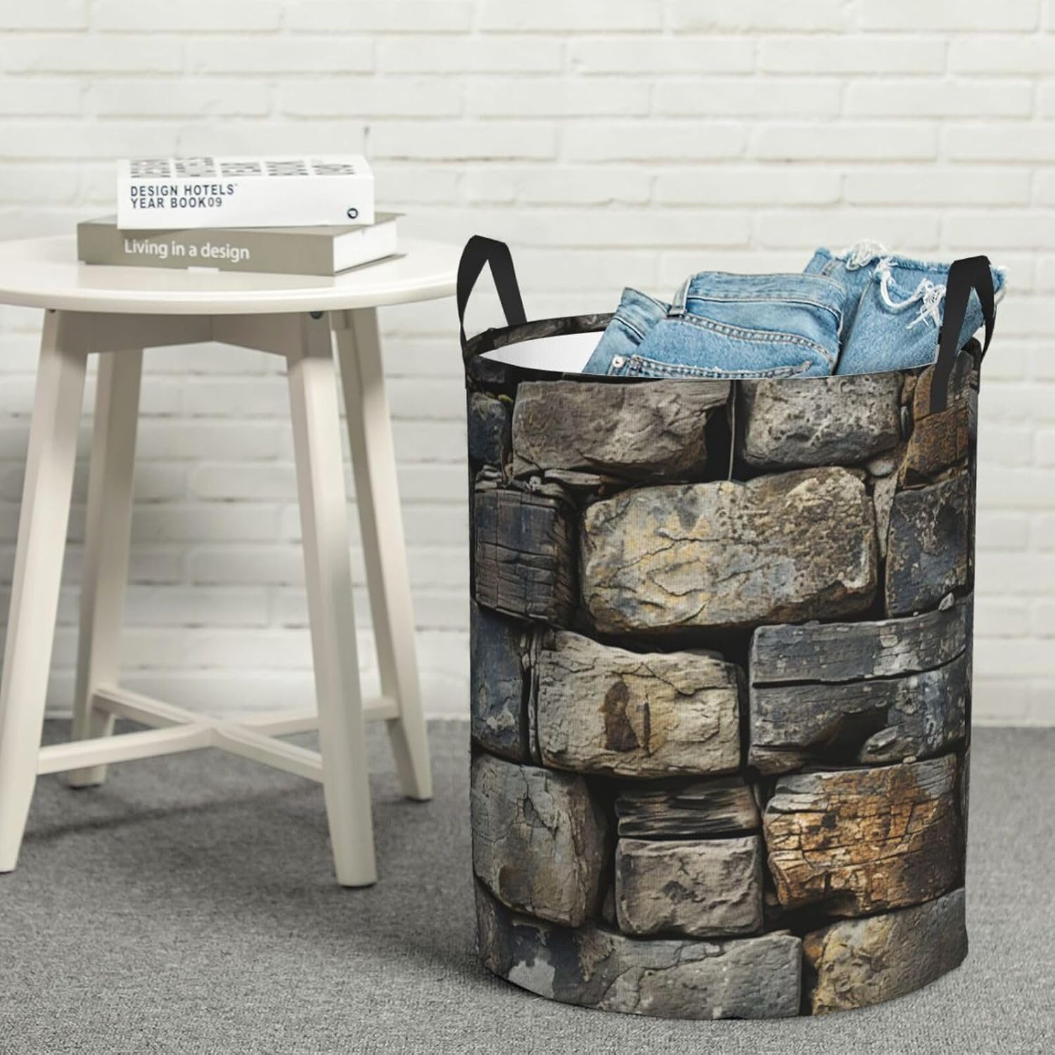 Laundry Hamper Waterproof Storage Bin Organizer with Handles Grey Old Stone Brick Laundry Basket Collapsible Dirty Clothes Hamper Large Clothes Storage Toy Organization for Bathroom Bedroom Small