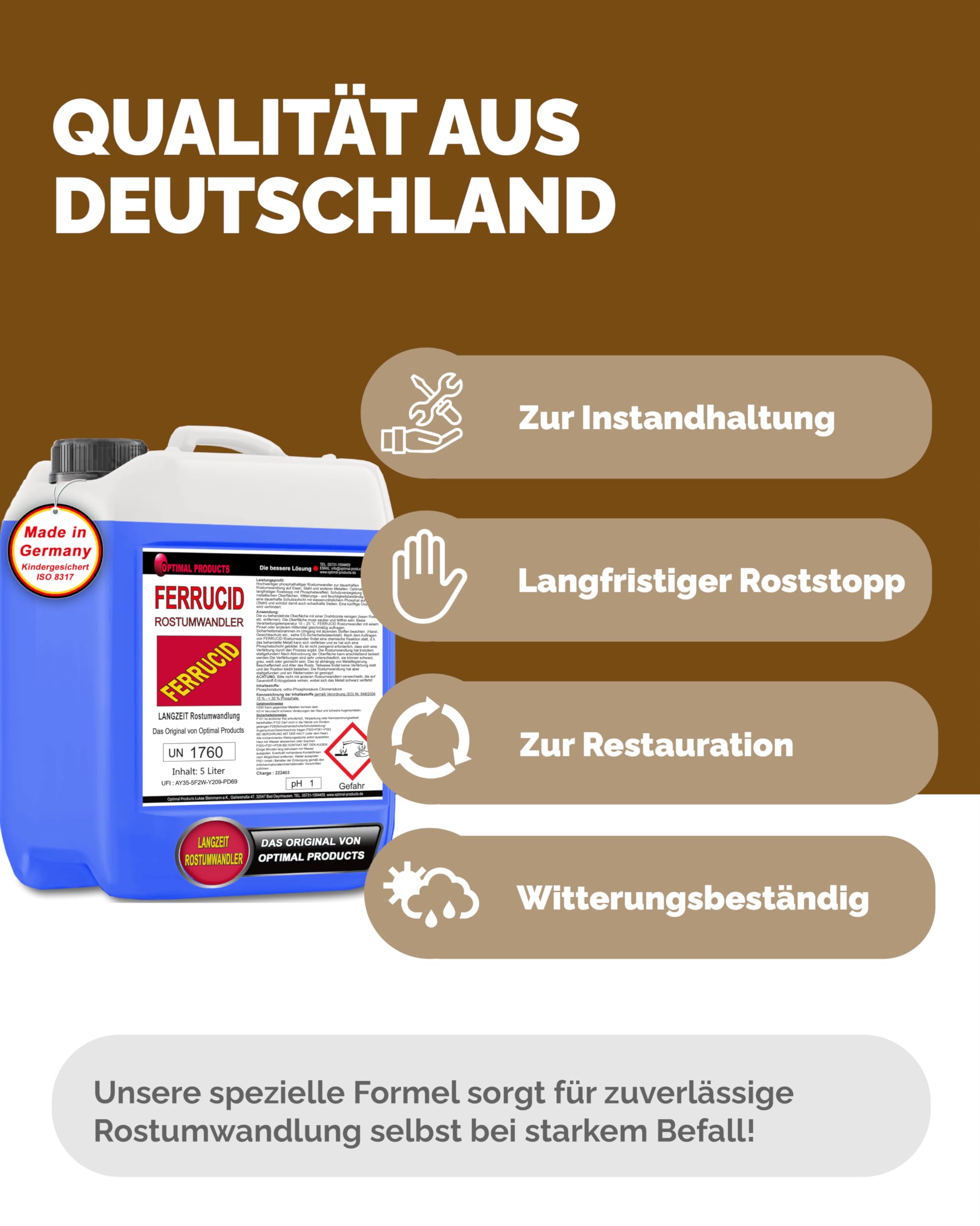 Optimal Products Rostumwandler 5l - Rostentferner und Rostschutz mit Phosphatiereffekt - Anwendbar auf allen metallischen Flächen - Sprühbar