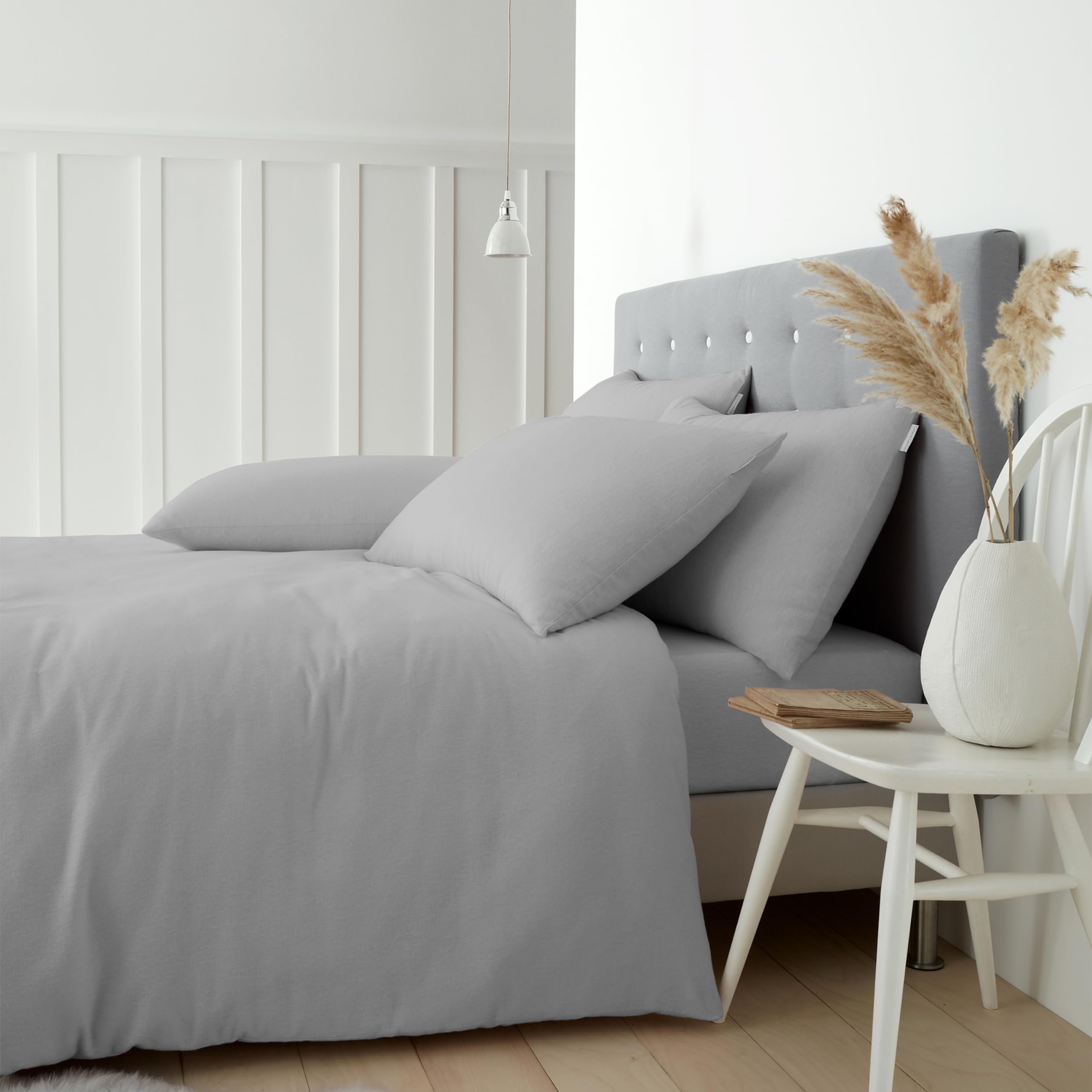 Catherine Lansfield Brushed Cotton Single Duvet Cover Set with Pillowcase Grey