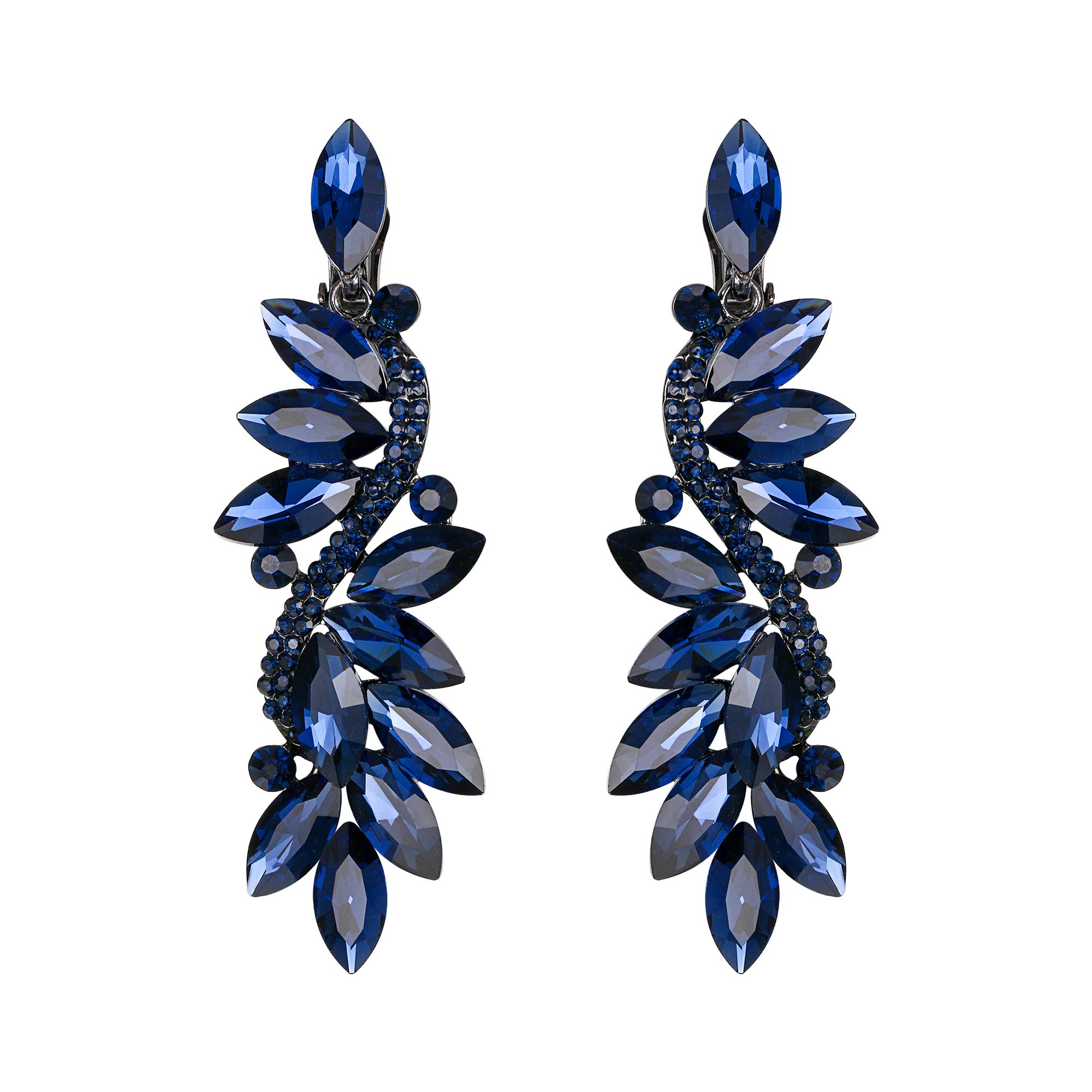 Clearine Pendientes de clip para mujer Boda moderna Cristal nupcial Flor Romance Pendientes colgantes