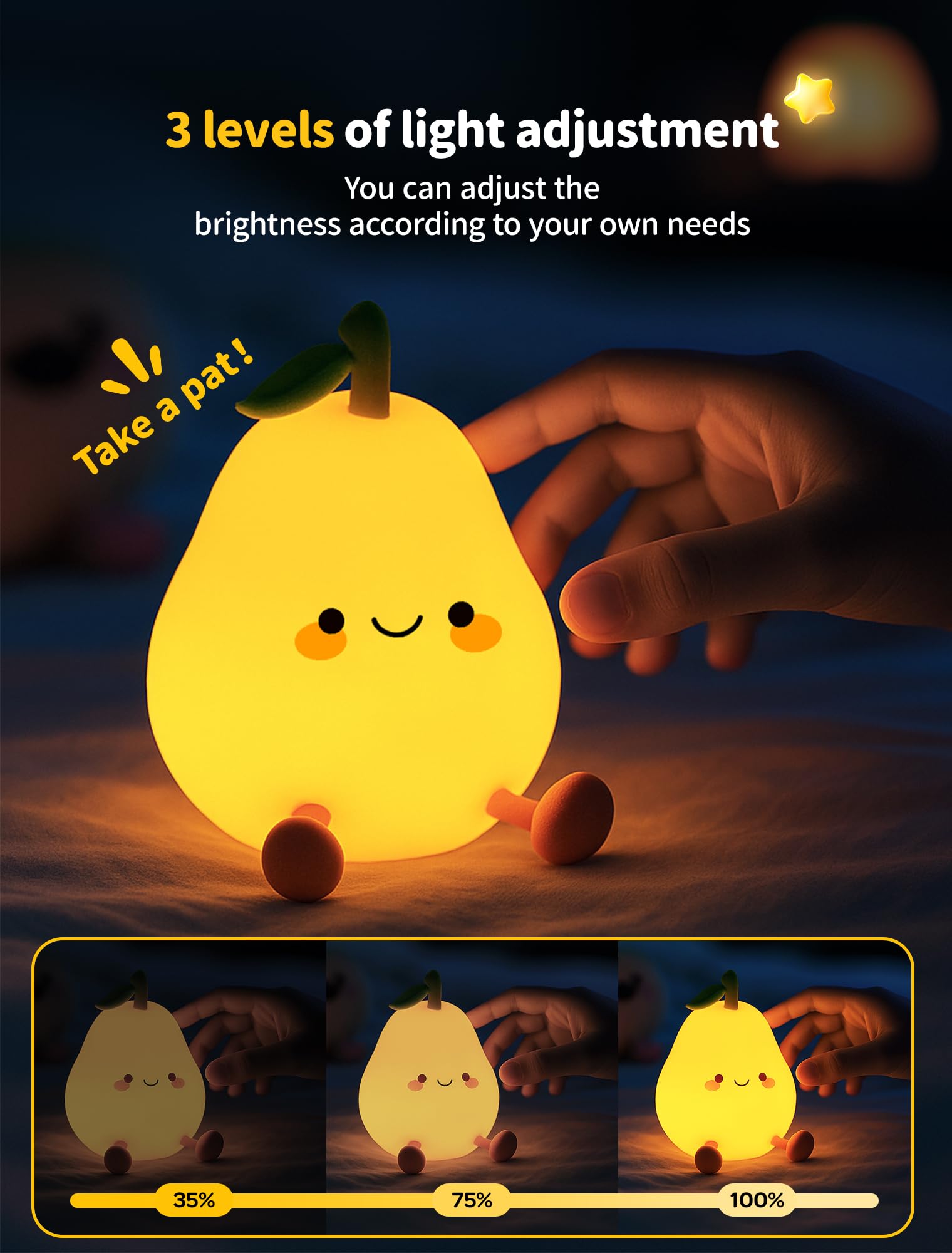 Luz nocturna de pera para niños, luces nocturnas de guardería, lámpara táctil de noche, bonita luz nocturna de silicona para bebé pequeño, 3 niveles regulables, lámparas de noche suaves