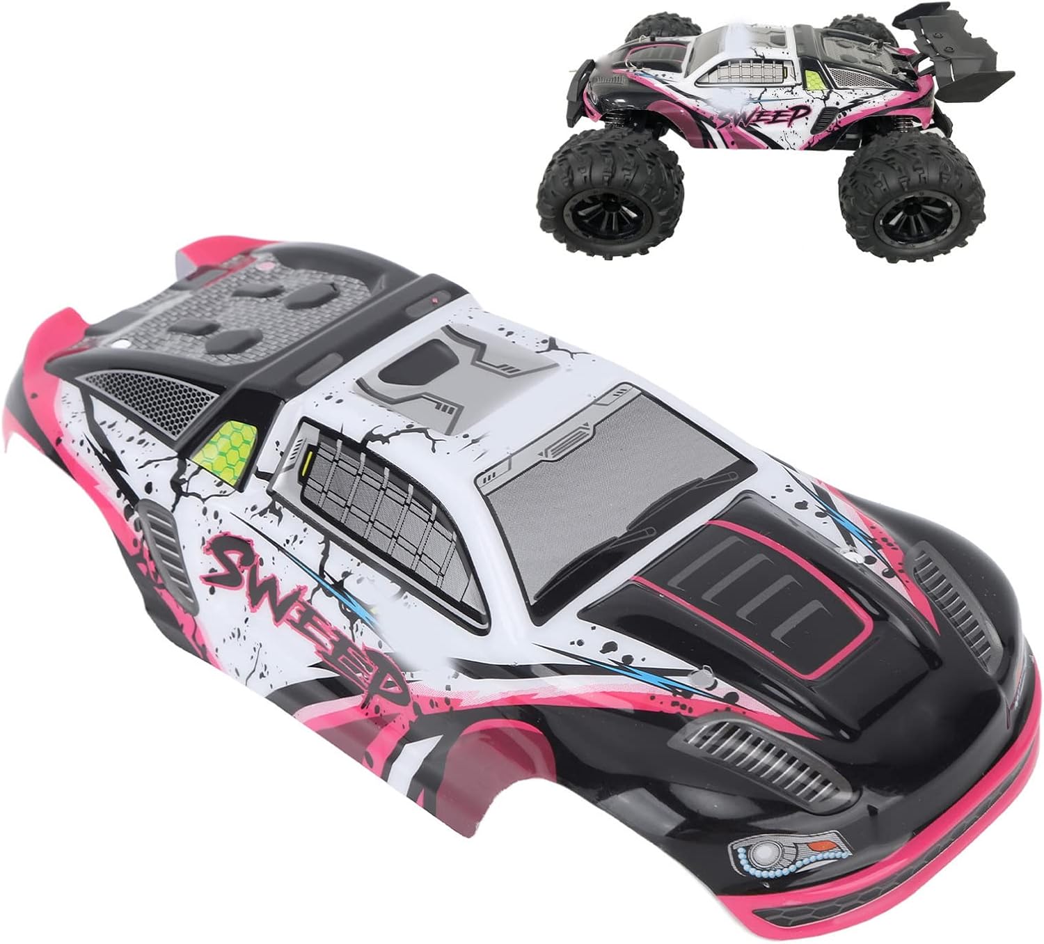 Drfeify RC Car Body Shell, PVC High Impact Car Body Shell Frame Remote Control for SCY 16101PRO 1/16 RC Cars (Rose Red)