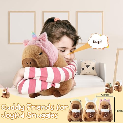 Miniatura 2 de Capybara - Almohada de peluche Kawaii suave con capucha de unicornio, lindo regalo de peluche de Capibara para niños, niñas, niños, cumpleaños, San