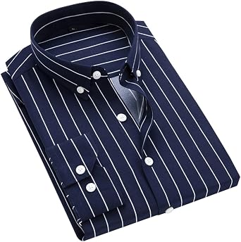 Men's Casual Business Vertical Striped Button Down Long Sleeve Dress Shirts