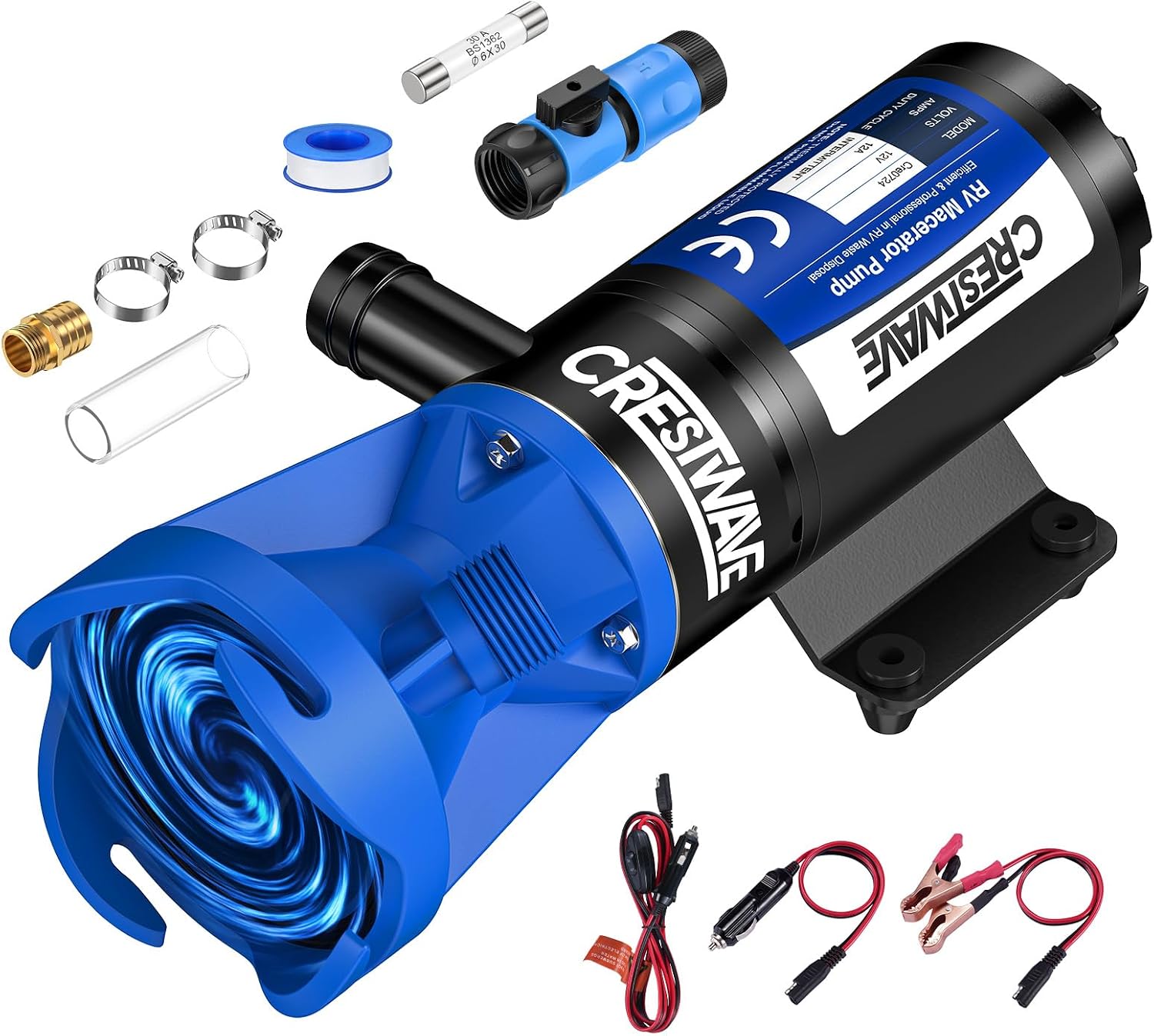 CrestWave RV Macerator Pump, Upgraded 12V Dual-Power, Fast Dump for Campers
