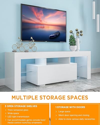 Miniatura 4 de Soportes de TV LED, mesas de TV de 605550 pulgadas para dormitorio y sala de estar, color blanco