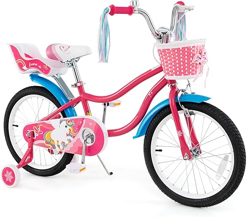 Miniatura 12 de BABY JOY Bicicleta para niños de 12, 14, 16, 18, 20 pulgadas, con ruedas de entrenamiento desmontables o soporte, cesta de almacenamiento, asiento