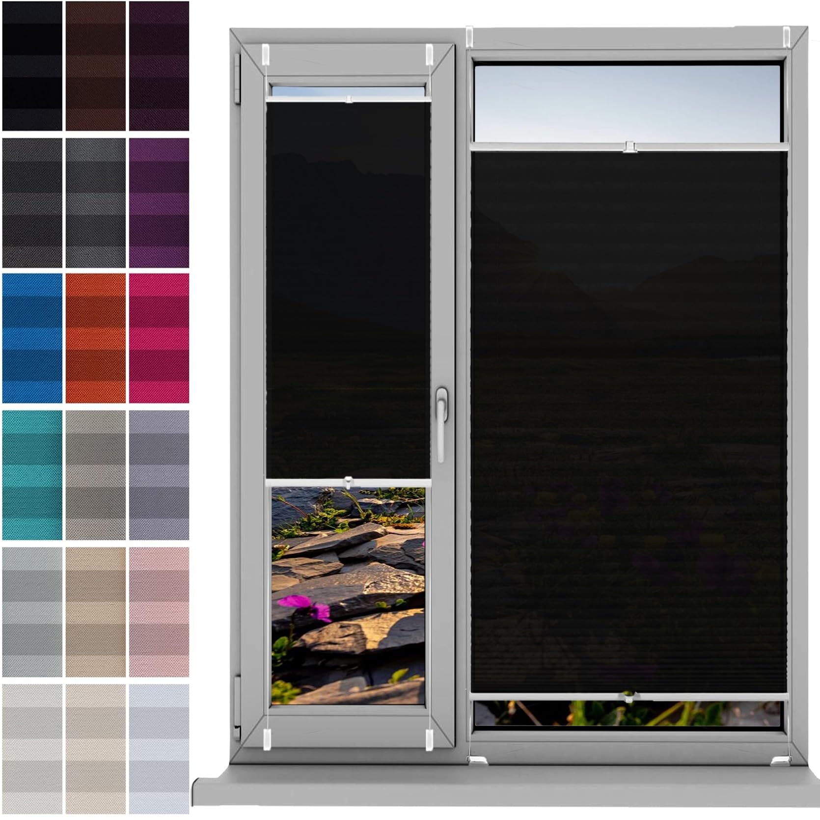 Temporary Shade Blinds No Drill Blinds 40 x 70 cm, Easy to Install No Tools Needed Quick Fix, Cellular Pleated Roller Shades, Blackout Roller Blind, for Window Door, Black