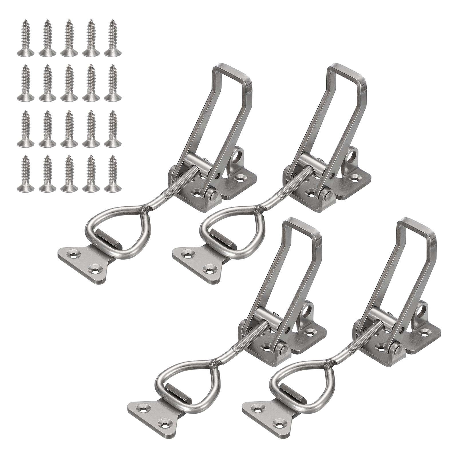 sourcing map 4 Pack 4003 Toggle Latch Clamp 304 Stainless Steel Adjustable Toggle Latches with Lock Hole Heavy Duty Quick Release Hasp Clamps for Smoker Cabinet Lid Jig Trunk Case, Silver