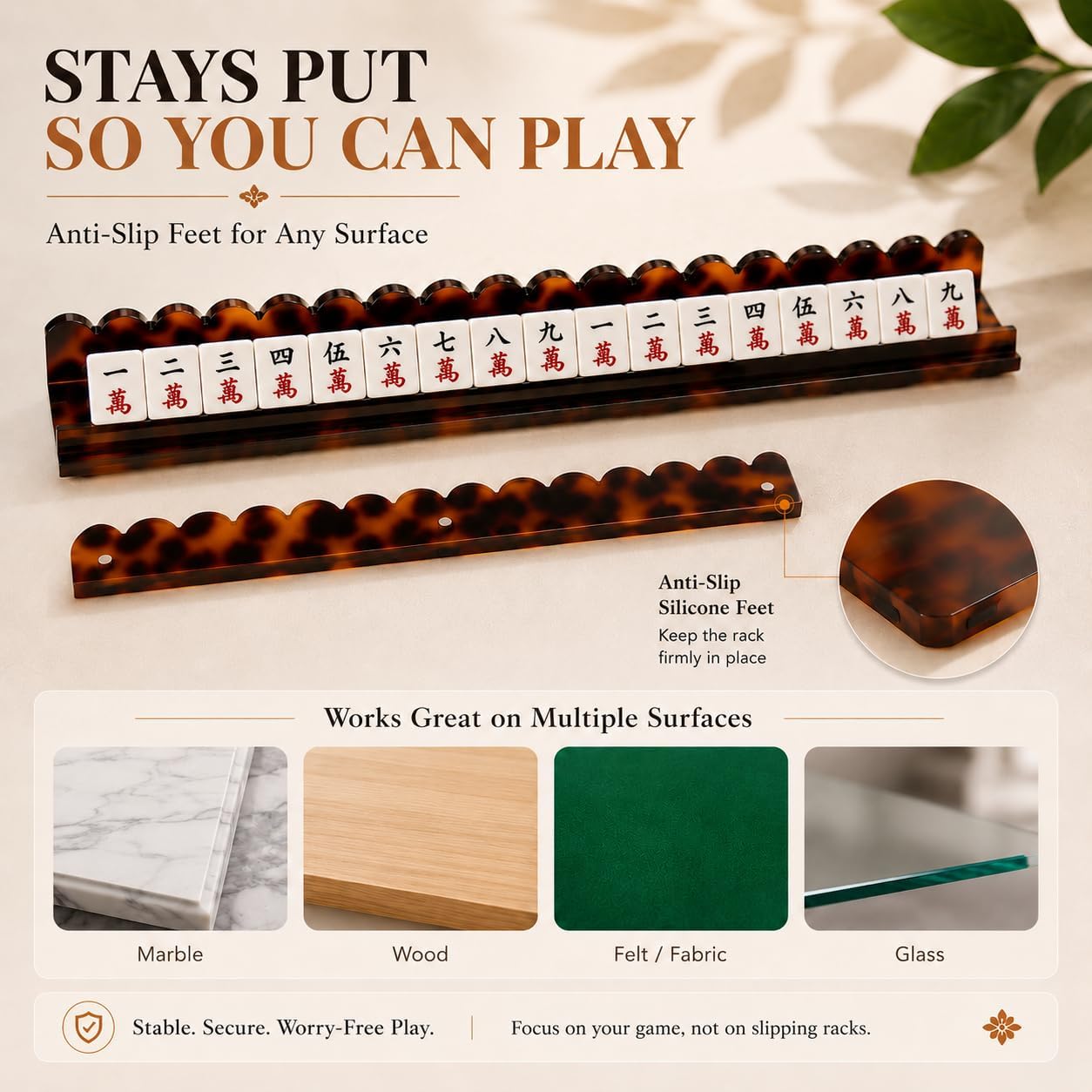 Scalloped Mahjong Racks with Magnetic Pushers, 17.5"/20" Tortoise Shell Acrylic Mahjong Racks 1PCS / Set of 4, Thickened Non-Slip Acrylic American Mahjong Tile Racks (Pearl, Set of 4, 20in)
