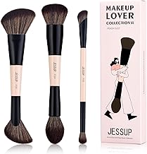 Jessup Face Makeup Brushes Set Double Ended 6 in 3 Foundation Contour Blusher Highlighter Powder Brushes High Quality Synthetic Makeup Brushes Peach Dust T508
