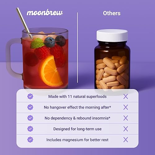 Vista 7 de MoonBrew Batido nocturno de bayas somnolientas de magnesio, mezcla de bebida natural para ayudar al sueño para adultos, apoyo calmante para dormir