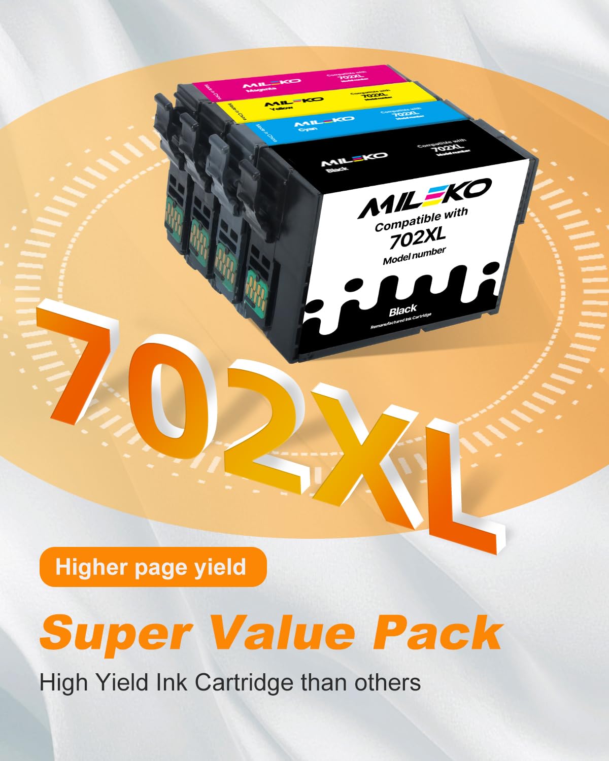 702 702XL Cartucce d'inchiostro rigenerate per Epson 702XL 702 T702 T702 T702XL cartucce d'inchiostro ad alta resa da utilizzare con Epson Workforce Pro WF-3720 WF-3730 WF-3733 (confezione da 4 pezzi,