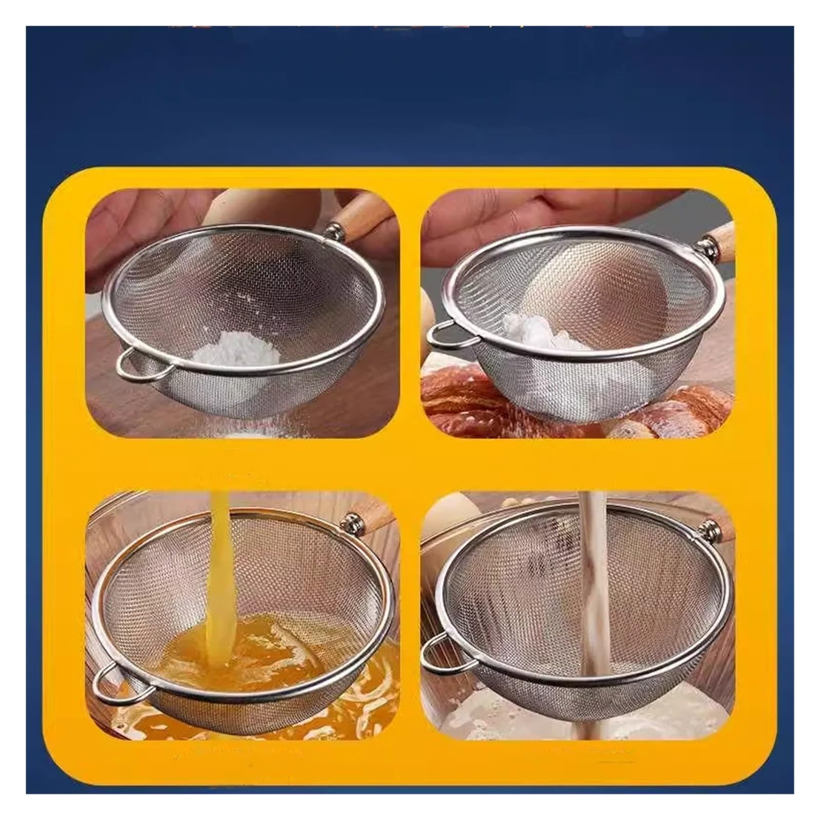 colador acero inoxidable Colador de ánfora simple acero inoxidable 7-20 cm, tamiz multifuncional mango largo for harina(BINAURAL 18CM)