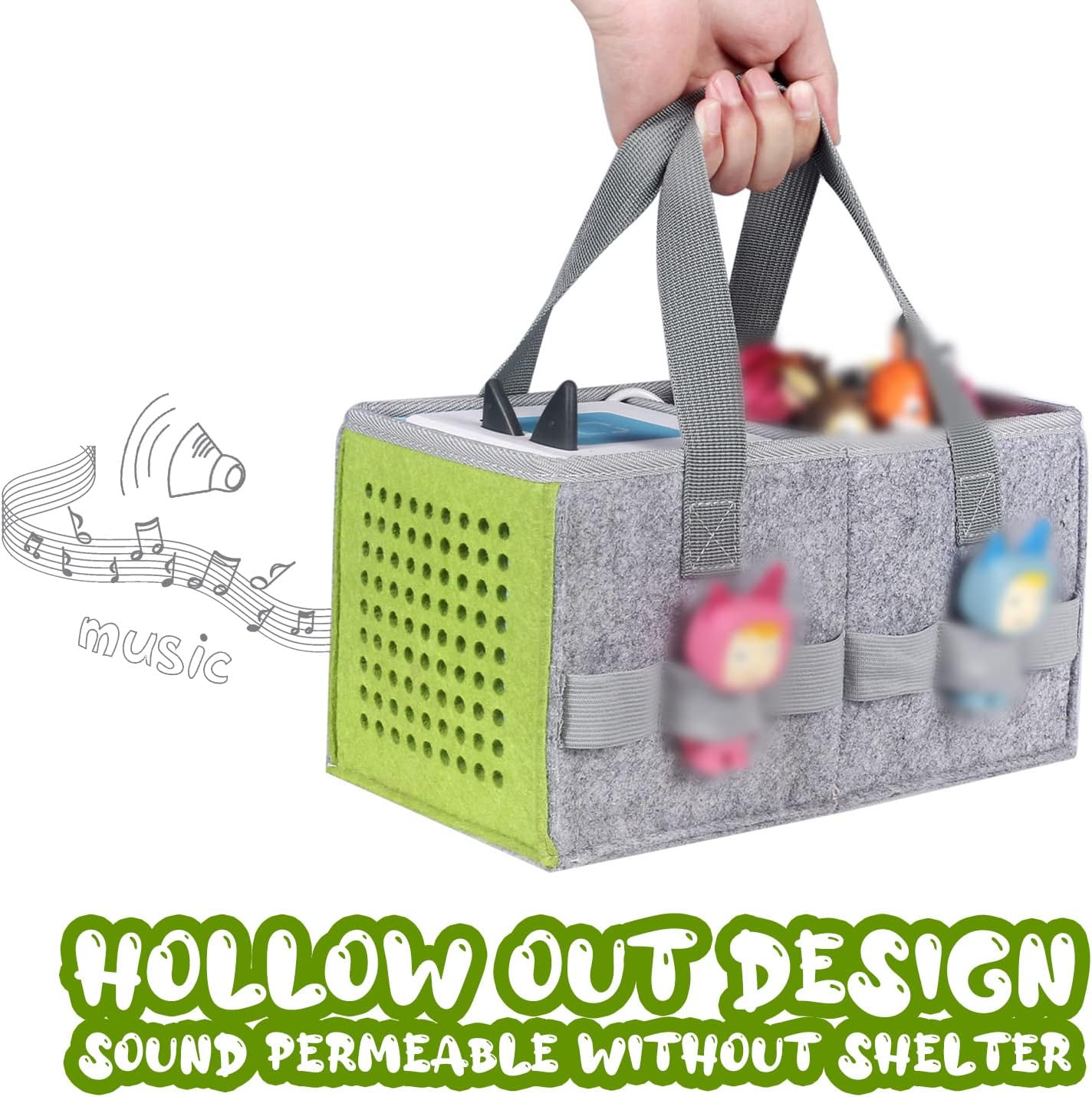 GISEO Carrying Case for Tonies Starter Set & Storage Bag for Tonies Figurine, Felt Cloth Musical Toy Folding Bag for Kids Toniebox Accessories Travel Carrying Bag with Handle for Toniebox Green