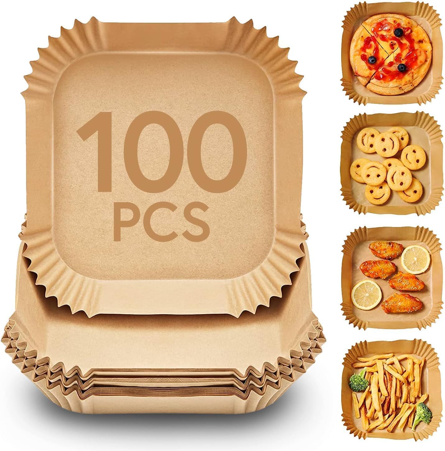 EKARA Air Fryer Paper, Oil-Proof Baking Paper Sheets for Frying, Baking, Cooking (100)