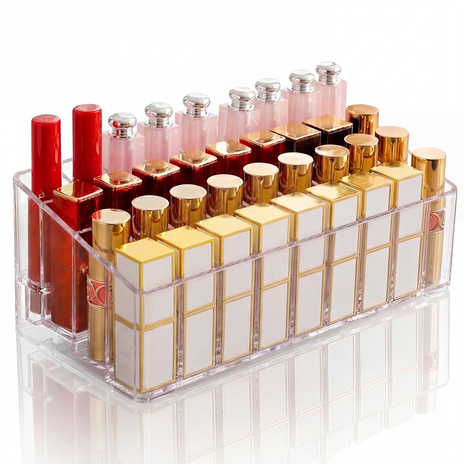 36 Scomparti Portaoggetti Rosso a Levetta Porta Rossetto in Acrilico Trasparente Porta Rossetti Organizzatore Rosso Organizer Rossetti per Lucidalabbra, Pennelli, Mascaras, Eyeliner