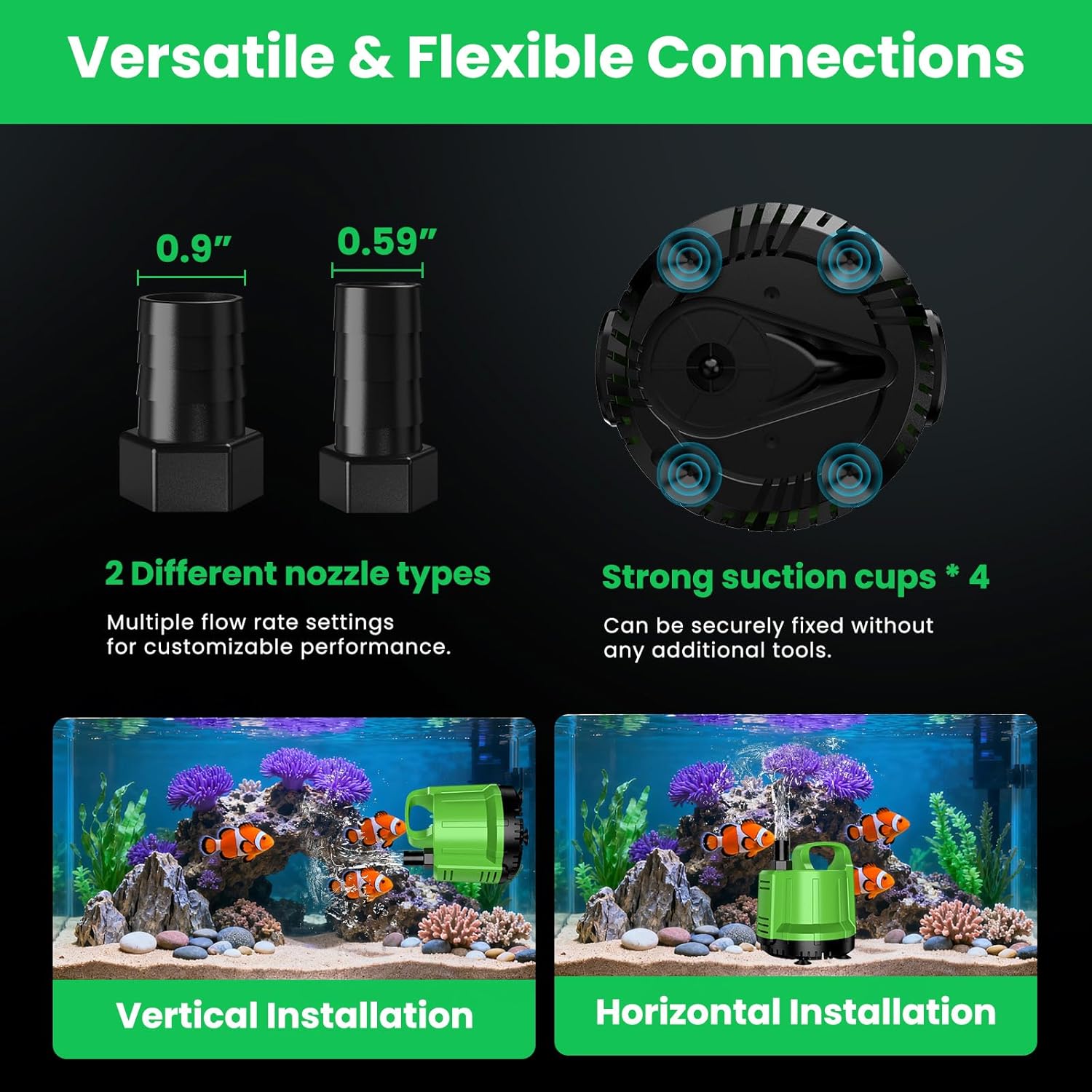 Pool Cover Pump Above Ground,1/6 HP 1050 GPH Submersible Water Pump with 10FT Hose,23FT Power Cord & 2 Adapters,Portable Water Removal Pump Suit for Swimming Pools, Aquariums & Ponds Draining