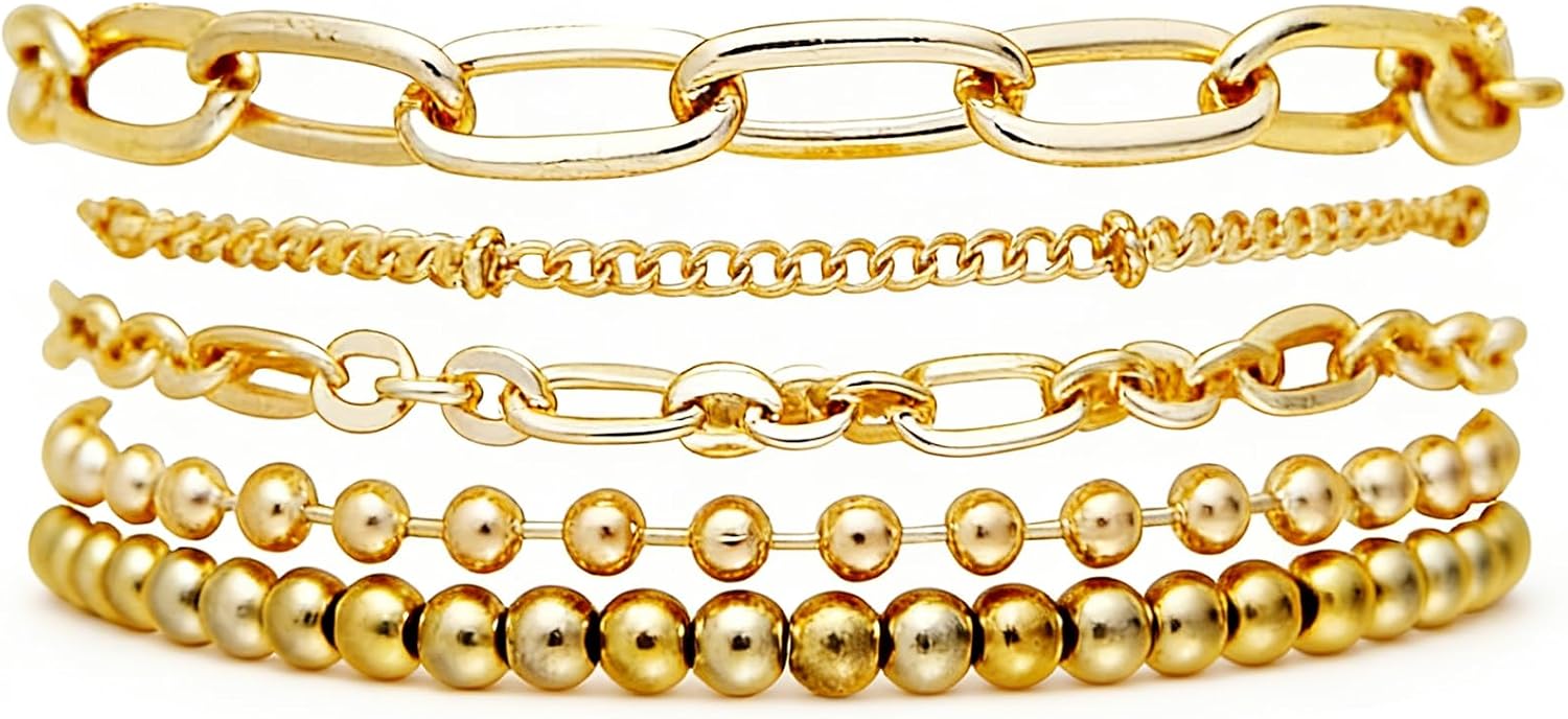 Gold Bracelets for Women Non Tarnish Cuff Bangle Set Tie Knot Cuban Rope Paperclip Beaded Bracelet Stack Trendy Gold Jewelry Gifts