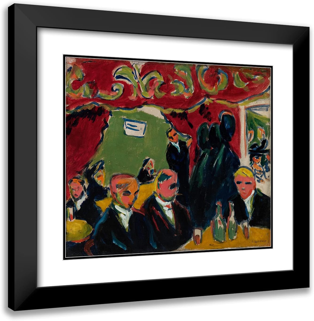 ArtDirect Ernst Ludwig Kirchner 22x20 Black Modern Frame and Double Matted Museum Art Print Titled - Tavern (C.1909)