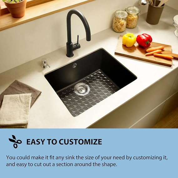 Kitchen Sink Mat - 2Pack Adjustable Sink Protector Mat for Kitchen Ceramic/Stainless Steel Sink - Fast Draining Sink Mats for Bottom of Kitchen Sink - Easy to Clean & DIY Cut (Clear)