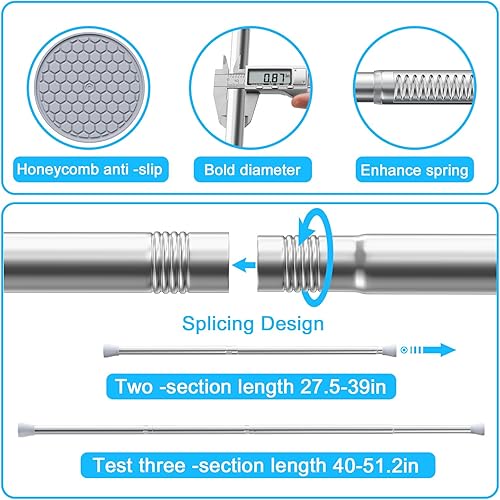 Miniatura 2 de AIZESI 2 barras de tensión para ventanas de 28 a 48 pulgadas, barra de cortina de tensión de resorte de 78 pulgadas, barras de cortina ajustables de