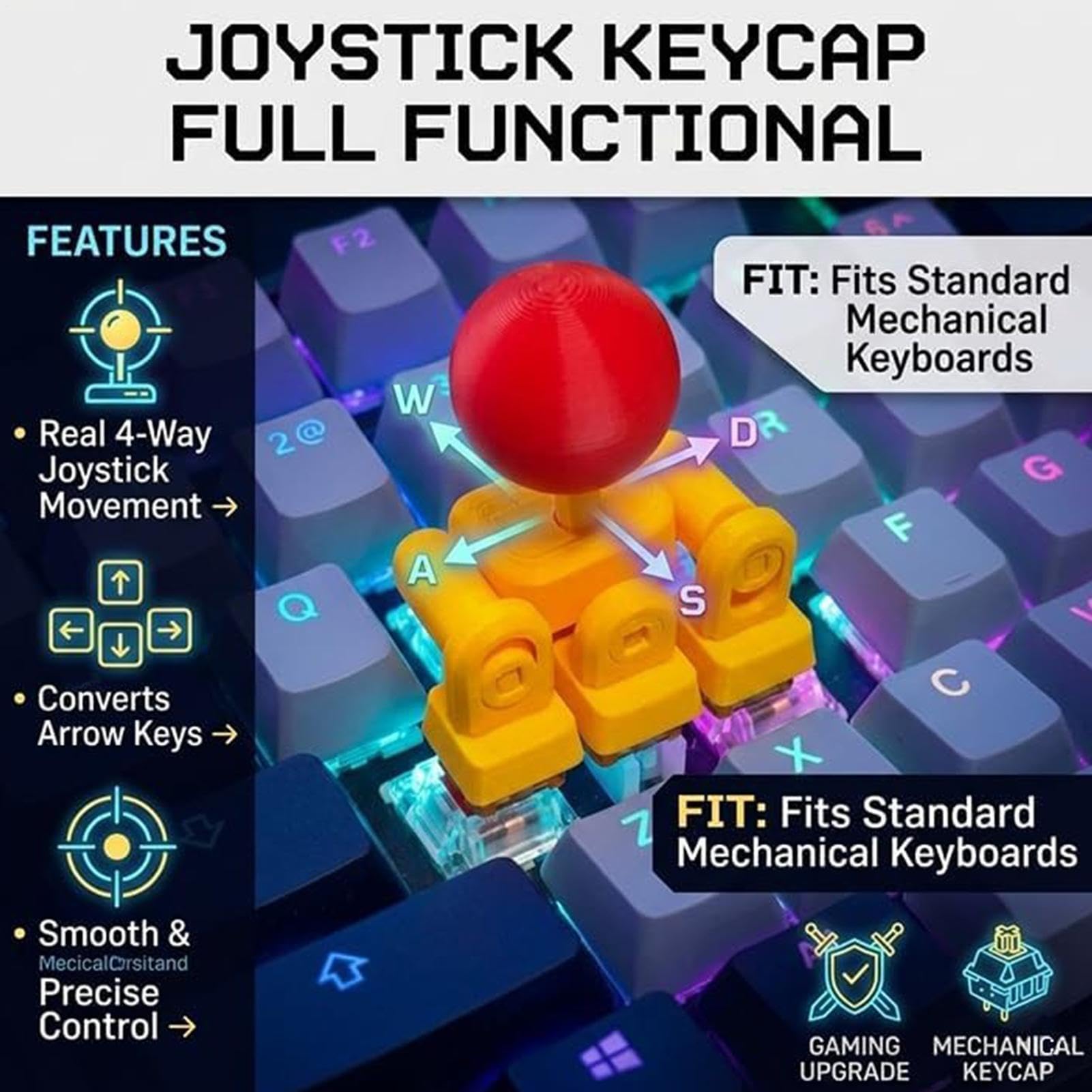 Joystick Keycaps - Cartoon Novelty Directional Pad, Mechanical Keyboard Switch Cover with Retro Console Aesthetic, Enhanced Tactile Feedback Accessory, Ideal for Esports Competition Home