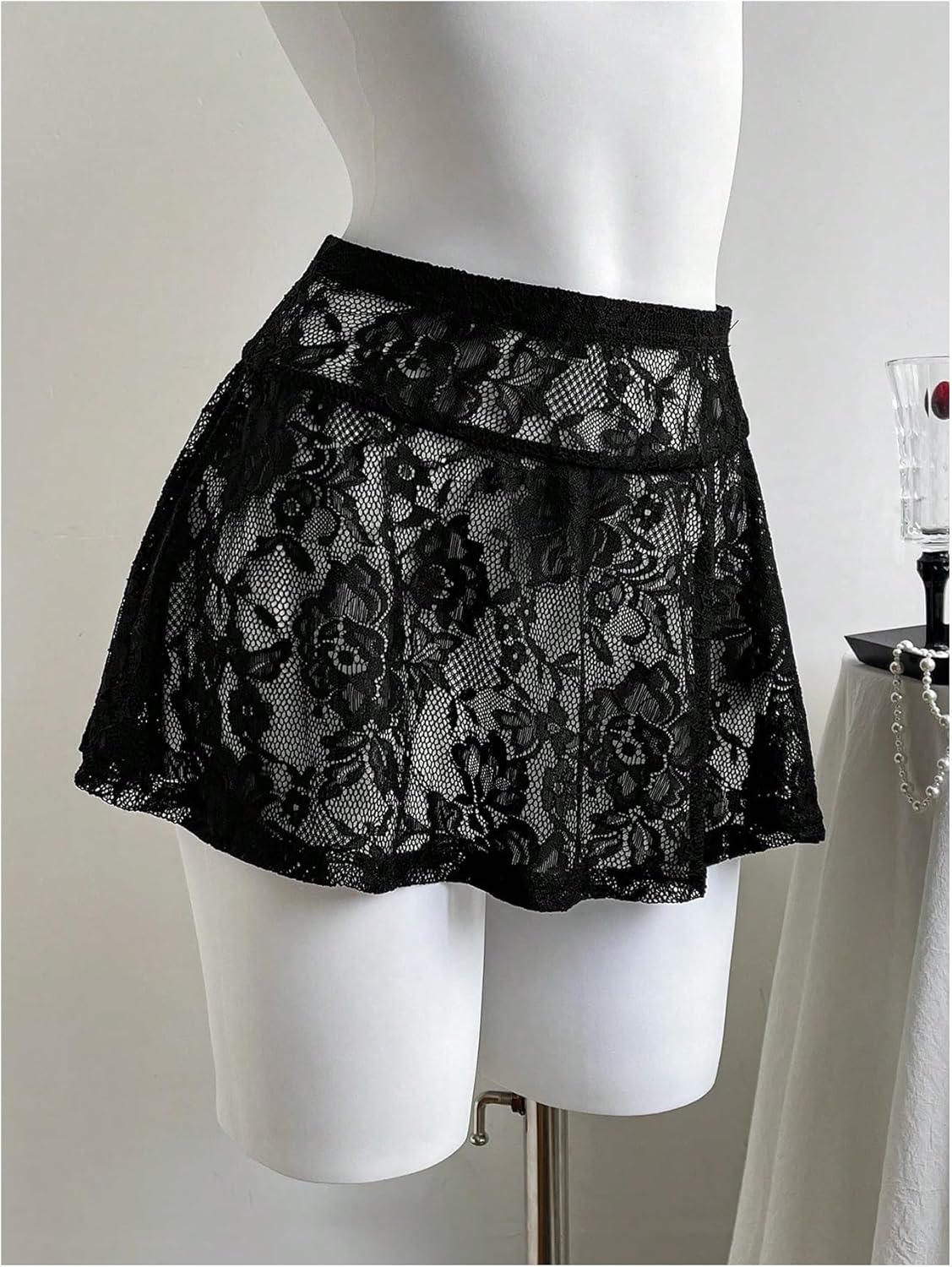 MakeMeChic Women's Floral Lace Mini Skirt Y2K Mesh Shher A Line Sheer Party Short Skirts Clubwear - Image 5