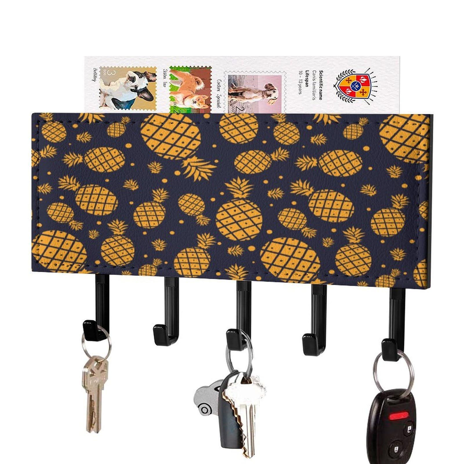 NCLQVJXZKHW Pineapple Key Holder with 5 Hooks Key Hooks Wall Mounted Key Racks Key Hanger Organiser Shelf