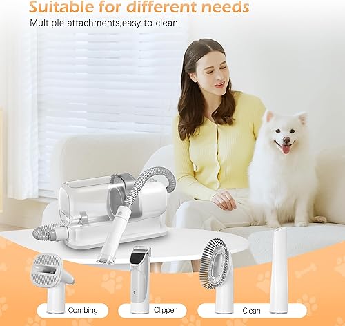 Miniatura 5 de Dog Grooming Vacuum, Pet Grooming Vacuum Kit 2.3L Suction 99% Pet Hair with 5 Tools for Dog Cat for Shedding Grooming, Low Noise (Grey & White)