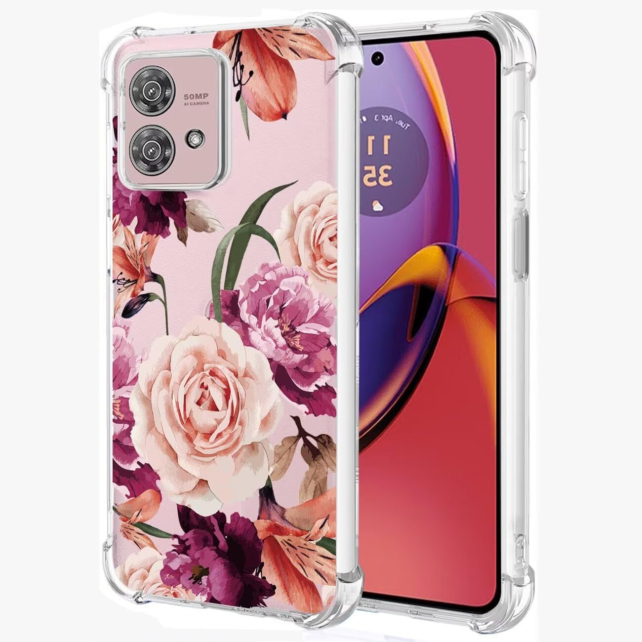 Case for Moto G84/Motorola G84 XT2347 Mobile Phone Case for Girls Women Transparent Floral Pattern Soft Flexible TPU Slim Mobile Phone Protective Case for Motorola Moto G84 5G Purple Flower