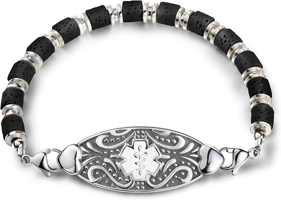 Personalized Medical Alert Bracelet for Women, 200 Character Laser Engraving Extra Large Tag, Stainless Steel Emergency ID Jewelry for Diabetes, Epilepsy, Blood Thinner, POTS, Pacemaker, 6-9 Inches