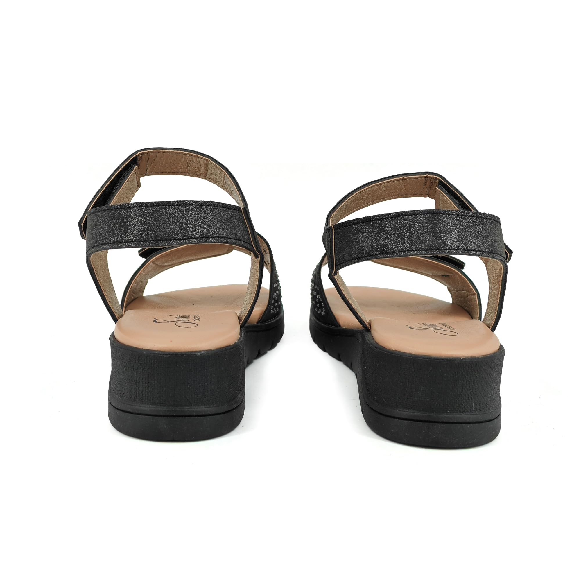 JOMIX Sandali Donna Estivi Zeppa Bassa in Vera Pelle Eleganti con Strass Comodi Chiusura a Strappo Made in Italy