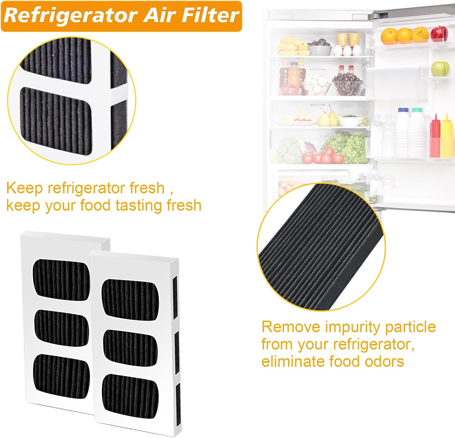 Refrigerator Air Filter, 2 Pack Pure Air Ultra II Refrigerator Air Filter Activated Carbon Filter with Carbon Technology Replacement for Frigidaire PAULTRA2, Pure Air Ultra 2 to Absorb Food Odors