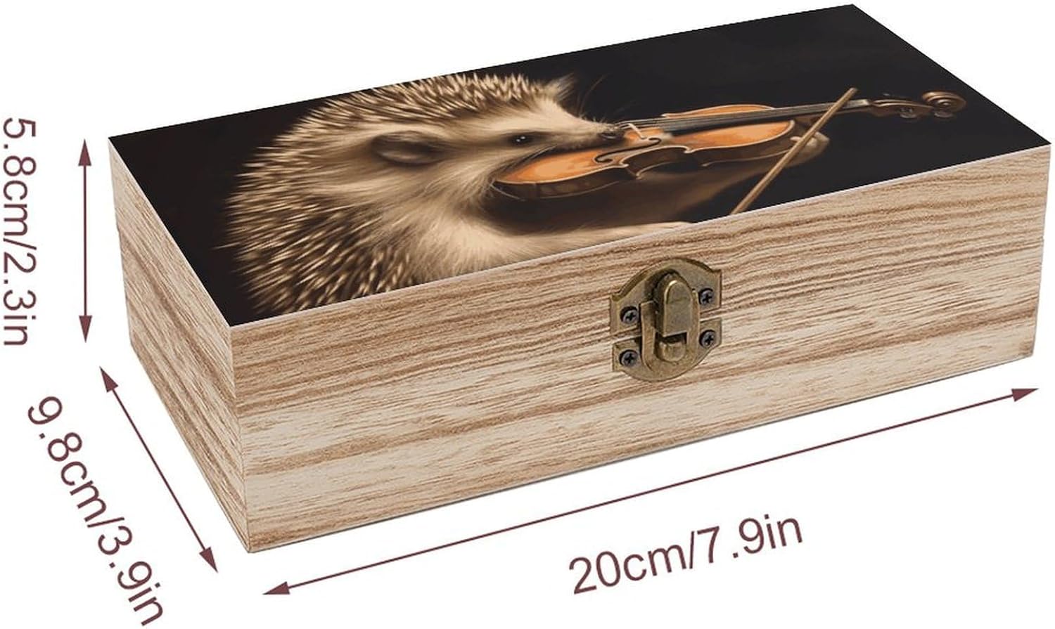 Animal Hedgehog Music Violin Wood Storage Box,Wooden Smooth Jewelry Container,Keepsake Storage Chest with Lid for Memories,Jewelry,Photos,Memorial Boxes image 2