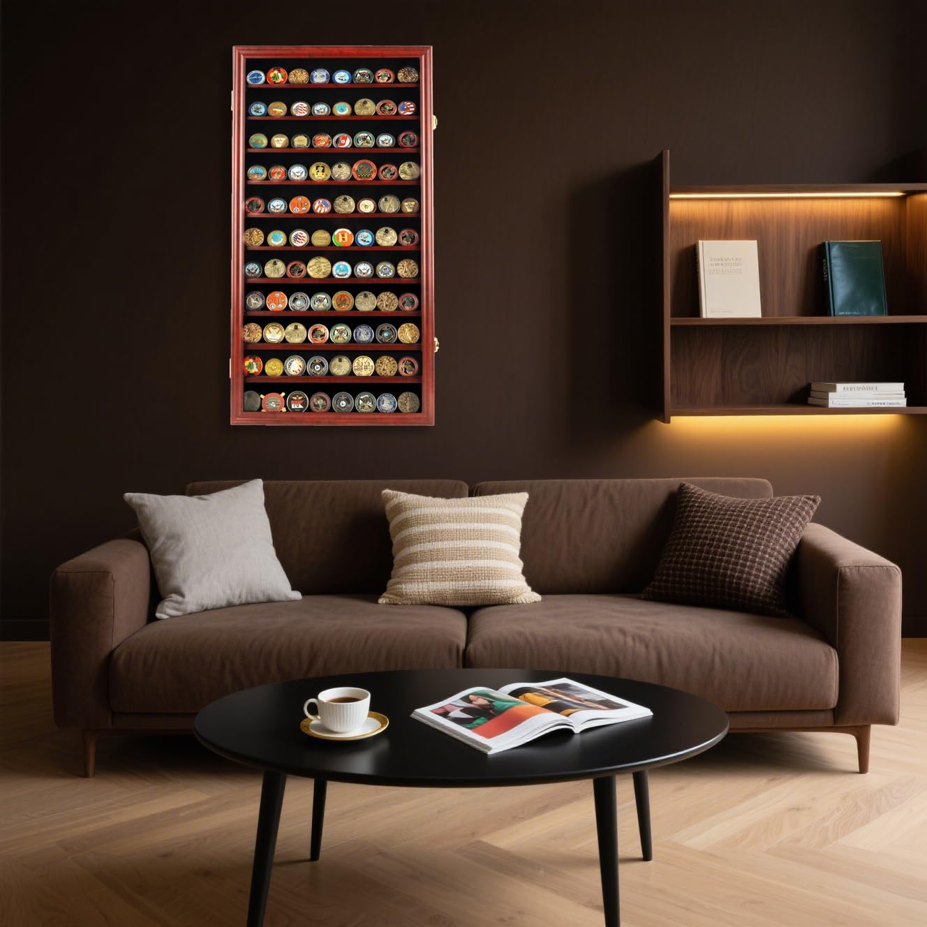 DisplayGifts Military Challenge Coin Display Case Poker Chips Holder Wall Cabinet Rack 29 X 16 Compatible with Army Navy Air Force Marine Corps Challenge Coins