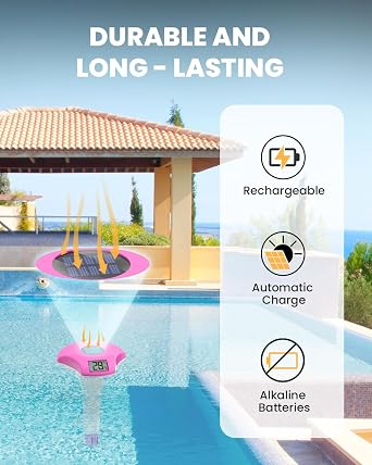 BALDR Pool Thermometer Floating Easy Read, Solar Pool Thermometer with Digital Display, IPX8 Waterproof for Swimming Pools