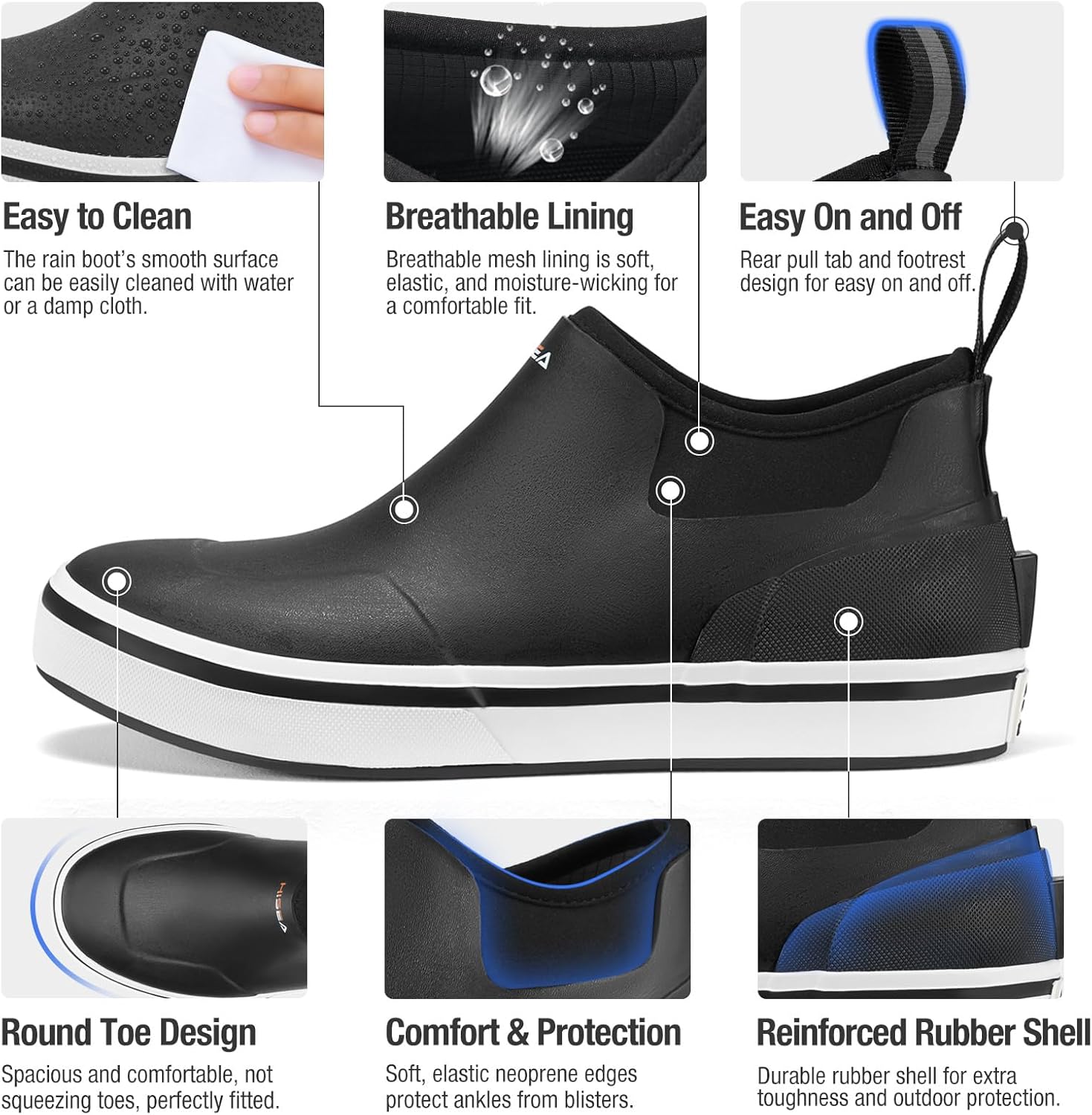 HISEA Men's Deck Boots Waterproof Ankle Rain Boots Neoprene Saltwater Fishing Boot Outdoor