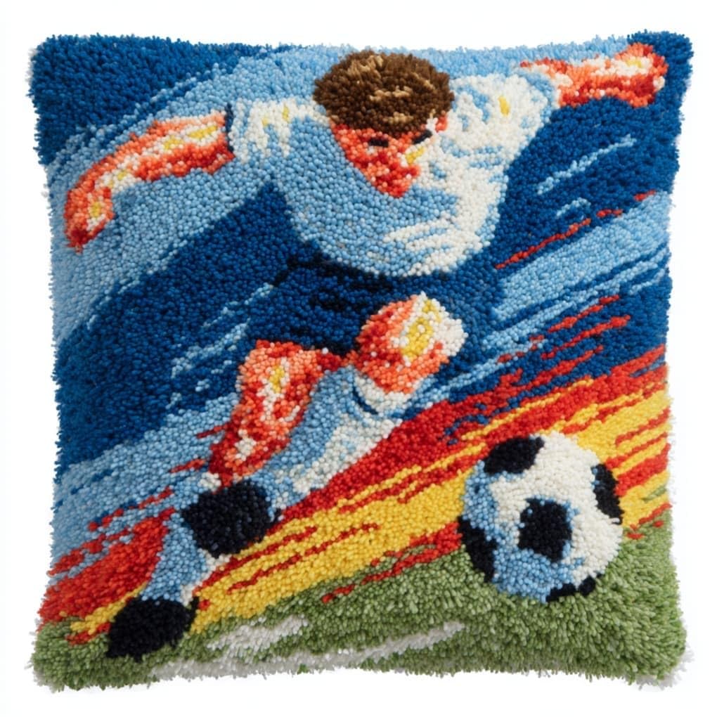 Taxpy DIY Latch Hook Pillow Kit Pre-Printed Hook and Latch Rug Kits Soccer 17X17 Inch.Cross-Stitch Embroidery Cushion Cover for Home Sofa Decoration
