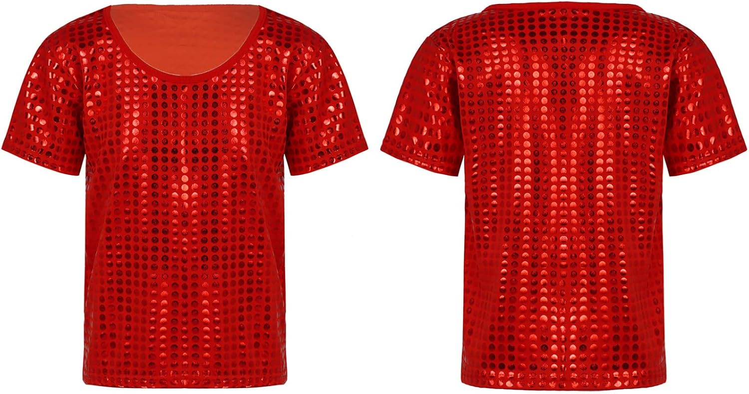 Kids Boys Girls Sparkly Jazz Dance Shirt Athletic Tank Tops Shiny Sequin Dancewear Gymnastic Undershirt