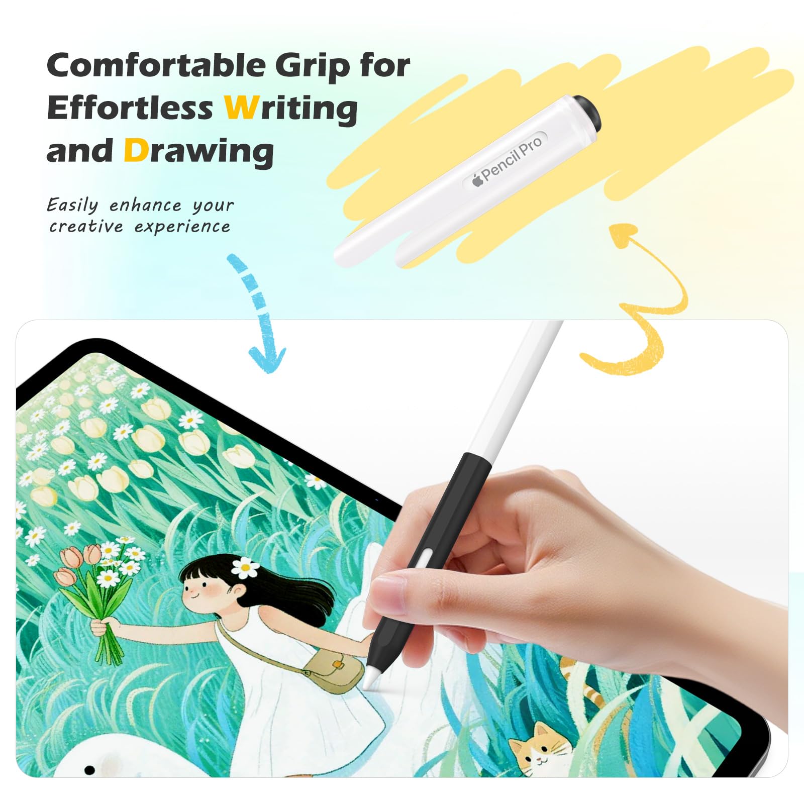 MoKo Clear Silicone Case for Apple Pencil Pro/ 2nd Generation, Black | Crystal Clear Silicone, Protective Cover Sleeve, Compatible with Magnetic Charging, Compatible with Double Tap