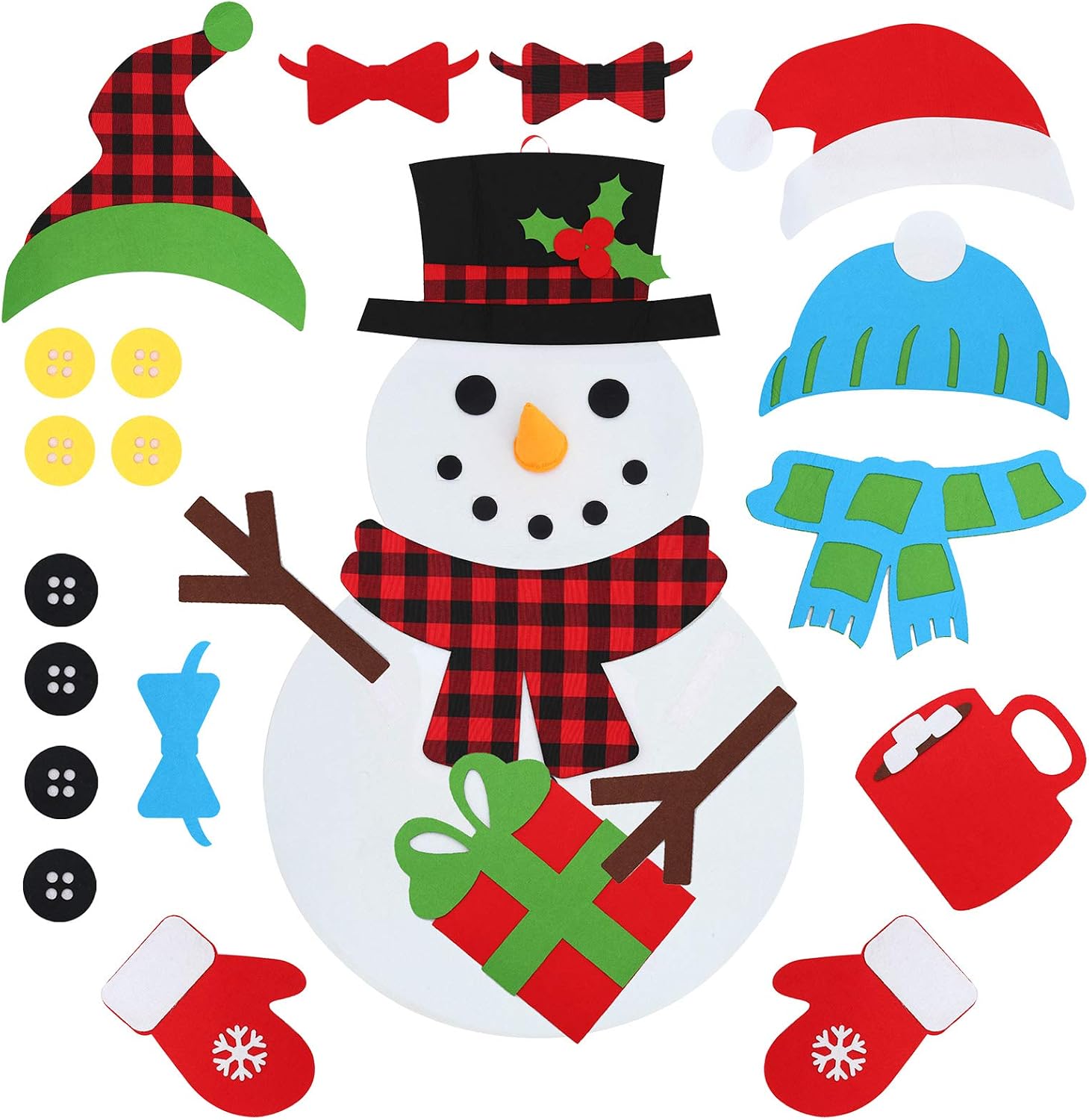 D-FantiX DIY Christmas Felt Snowman for Kids to Decorate, 3.1FT 3D Kids Felt Snowman Kit with 32pcs Detachable Ornaments, Home Door Wall Hanging Decor Xmas Decorations Gifts for Toddlers Boys Girls
