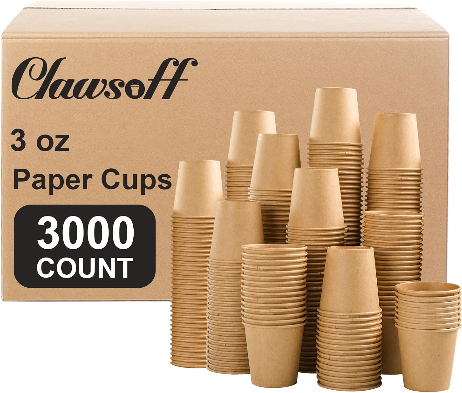 Clawsoff 3000 Pack 3 oz Paper Cups, Disposable Kraft Small Bathroom Cups 3 Ounce, Hot/Cold Beverage Cups for Home, Kitchen, Party