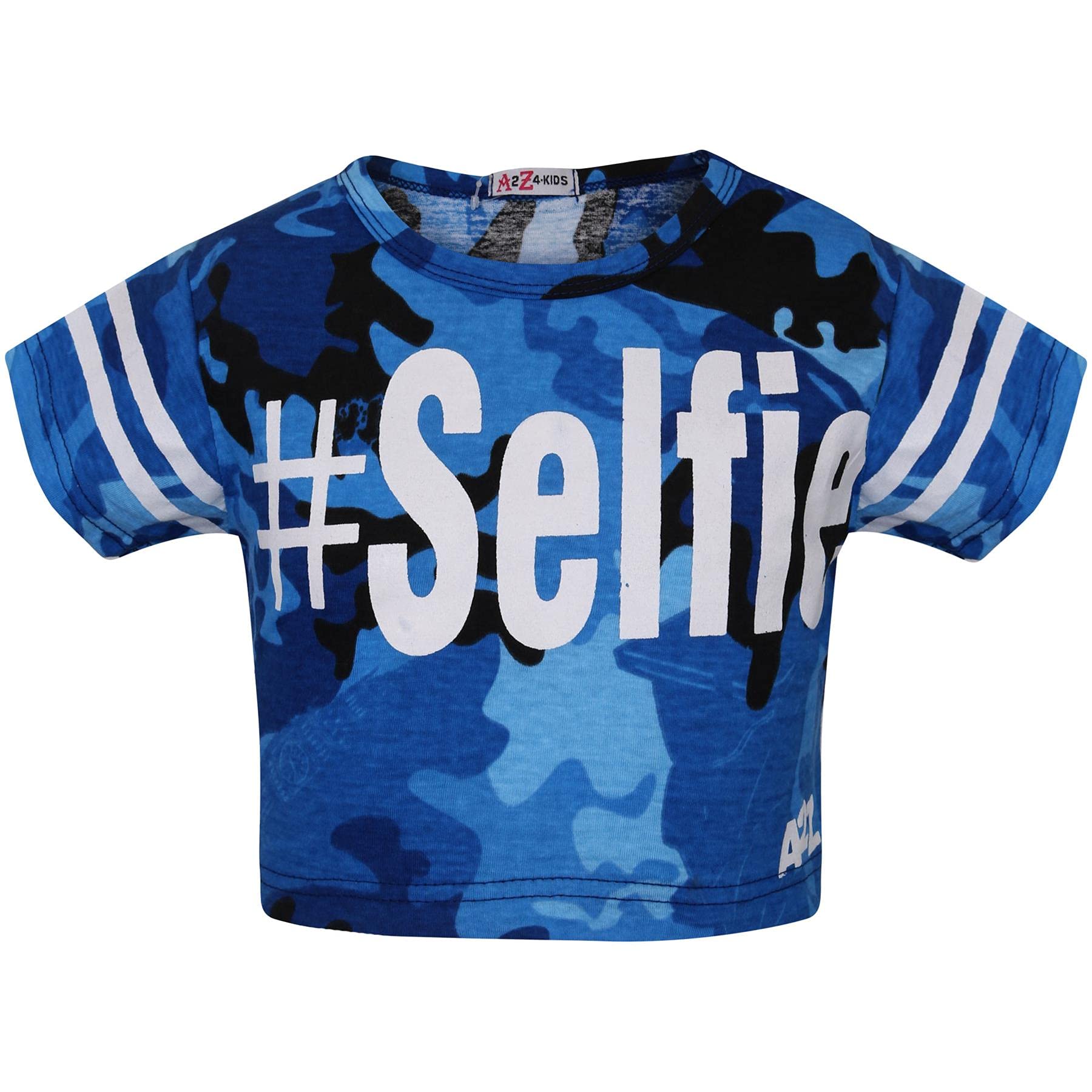 A2z 4 Kids Girls Selfie Camo Blue Top Selfie Camouflage Trendy - Camo Selfie Crop Top Blue 9-10