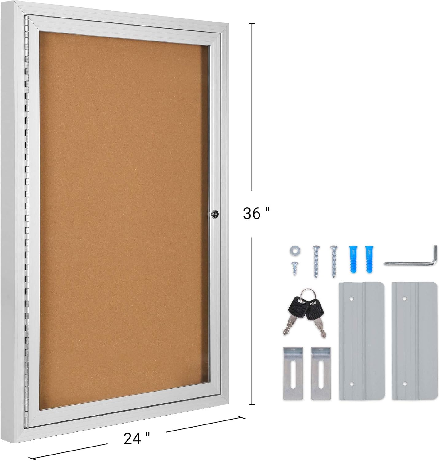 INNOVART Enclosed Bulletin Board 36”x24”, Lockable Cork Noticeboard with Aluminum Frame, Outdoor Enclosed Bulletin Board Weatherproof, Wall Display Case with Swing-Open Door Information Cabinet